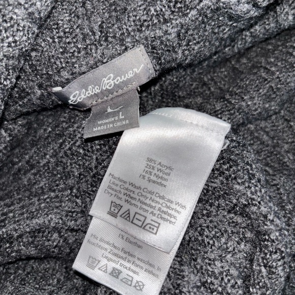 Eddie Bauer Charcoal Gray Ribbed Cowl Neck Sweater Dress Tunic Size L Wool Blend - Picture 4 of 4